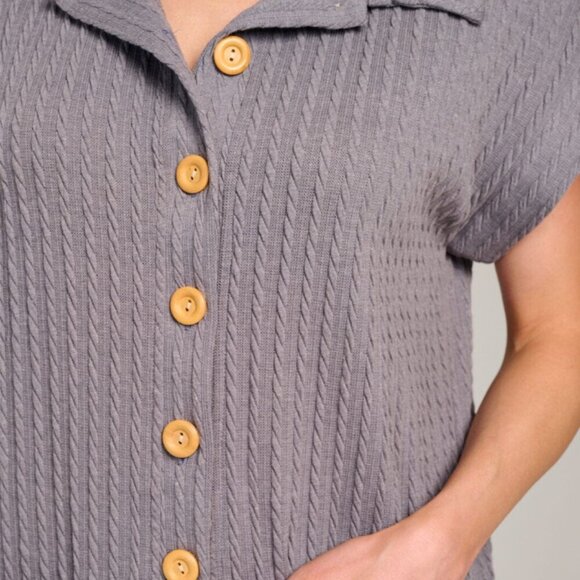 FRONT POCKETS BUTTON UP RIBBED ROMPER - Picture 3 of 4